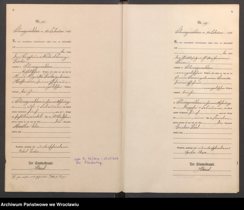 image.from.unit.number "Geburts-Haupt-Register Schwarzwaldau (Czarny Bór) 1905"