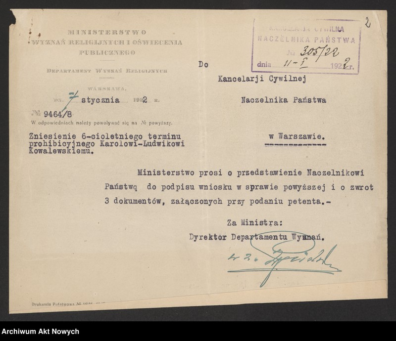 image.from.unit.number "Zniesienie wyroków Ewangelickich Sądów Konsystorskich: Augsburskiego i Reformowanego, o sześcioletnim terminie zakazu wstąpienia w ponowne związki małżeńskie oraz zakazu 10 miesięcznego.Reskrypty Naczelnika Państwa, wnioski, korespondencja z Min. Wyznań Religijnych i Oświecenia Publicznego"