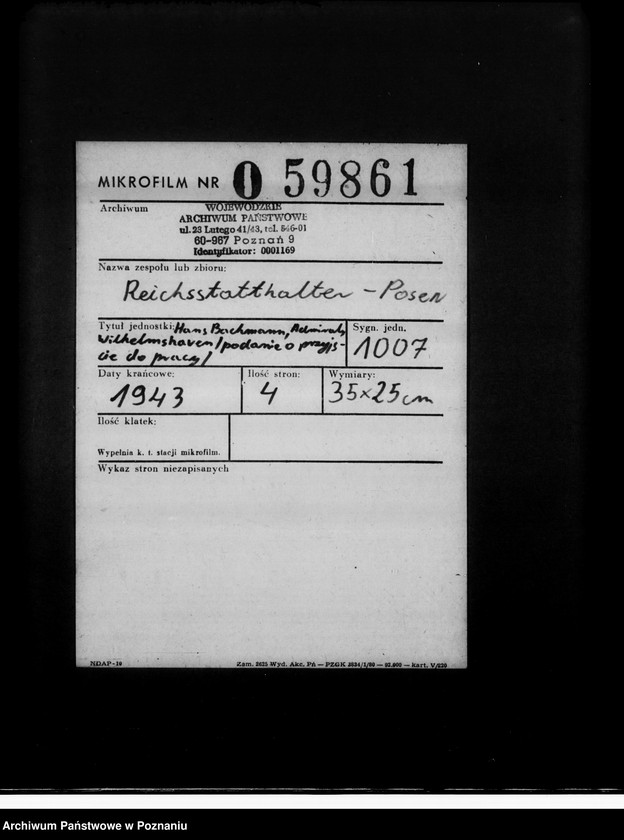 Obraz 2 z jednostki "Hans Bachmann, Admiral, Wilhelmshaven (podanie o przyjęcie do pracy)"