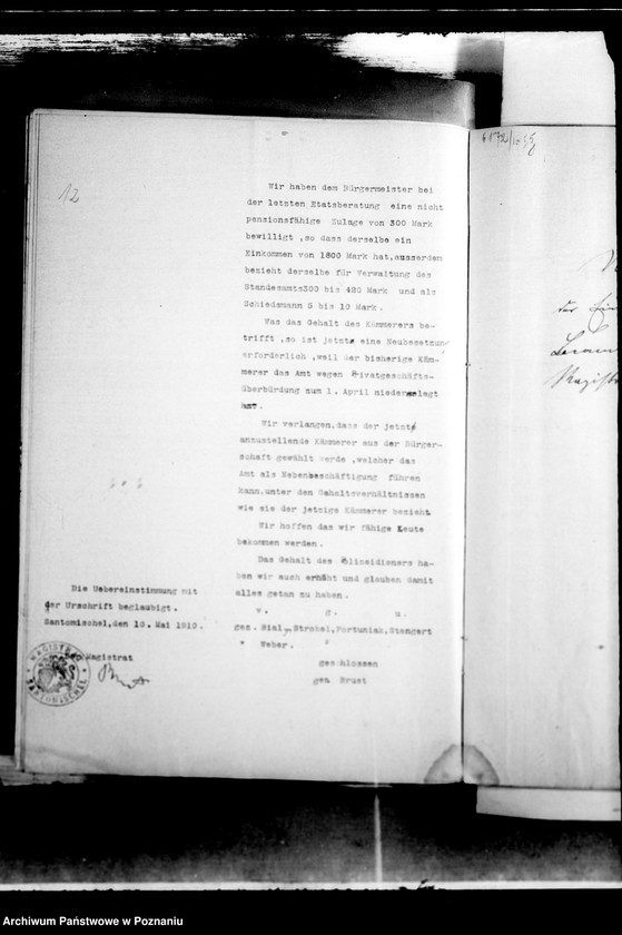 Obraz 16 z jednostki "Die Austellung und Versongung der Kommunalbeamten der Stadt Santomischel"