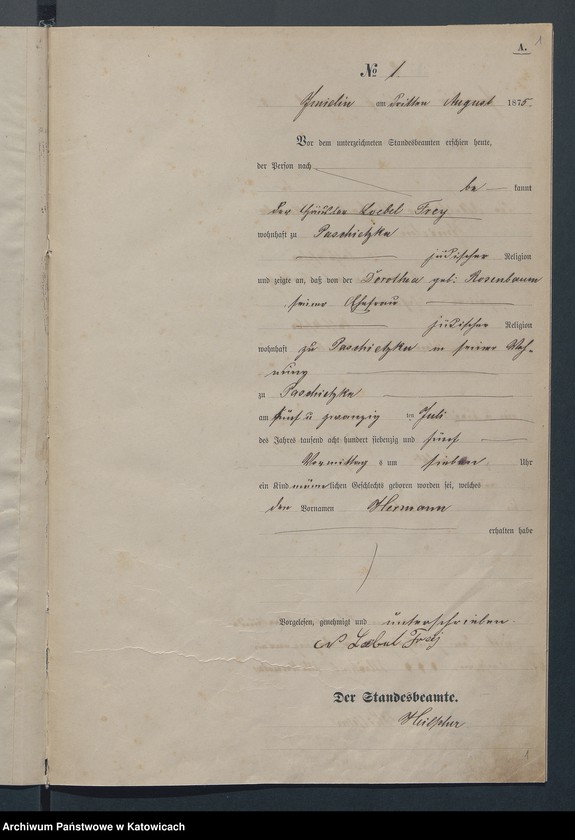 image.from.unit.number "Geburts-Haupt-Register des Königlich Preussichen Standesamts Imielin im Kreise Pless pro 1875"