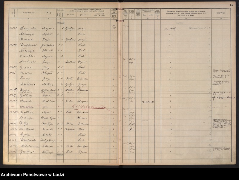 image.from.unit.number "Księga kontroli ruchu ludności (rejestr osób przybywających do gminy) Łódź, komisariat I, t. IV, nr 10158-11736"