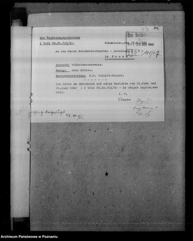 Obraz 17 z jednostki "Zarządzenia i korespondencja w sprawie zaświadczeń o pochodzeniu niemieckim"