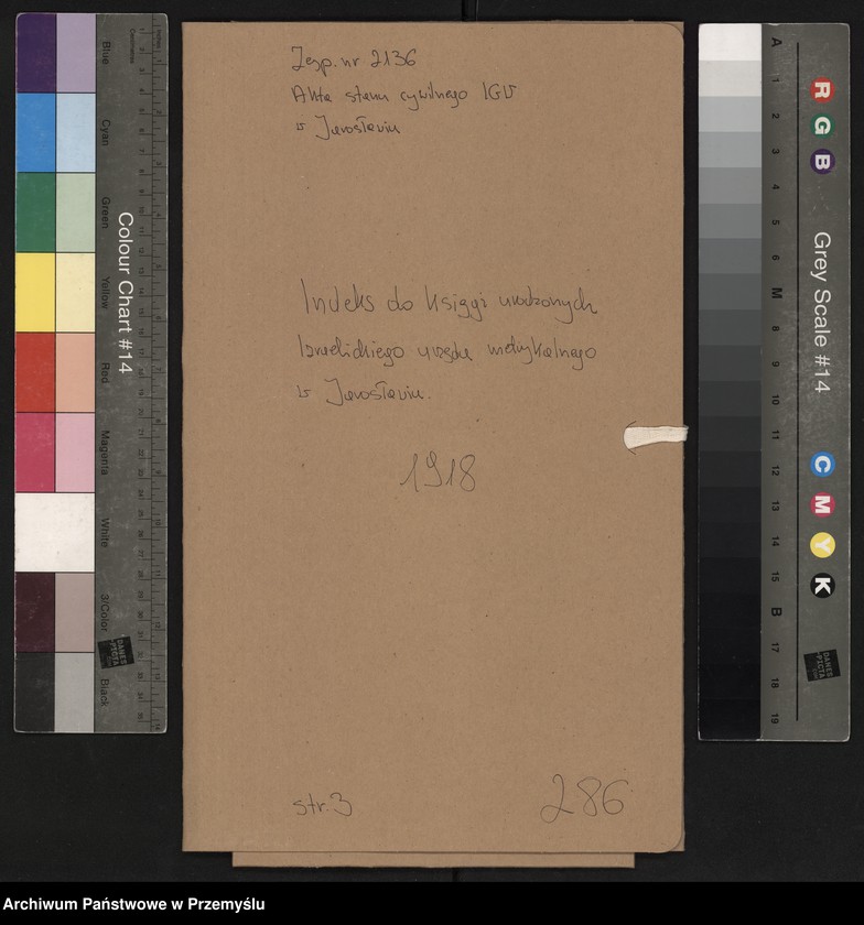 image.from.unit.number "Indeks do księgi urodzonych Izr.[aelickiego] urzędu metrykalnego w Jarosławiu z roku 1918"