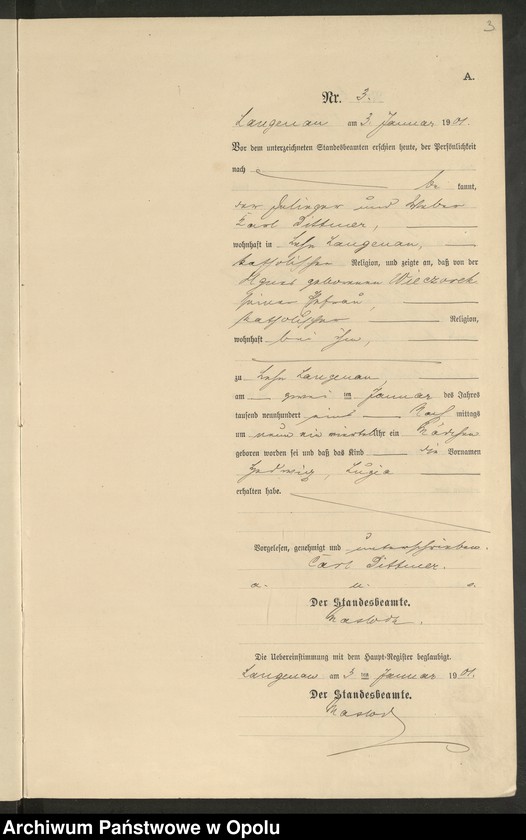 image.from.unit.number "Geburts-Neben-Register Standesamts Langenau pro 1901"
