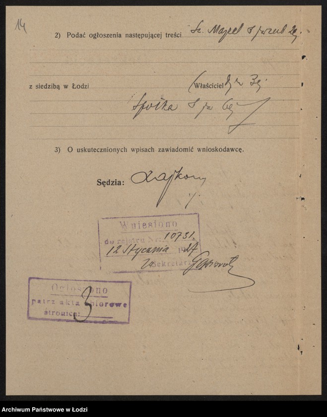 Obraz 16 z jednostki "Sz. Majzel i D. Reznik – sprzedaż towarów manufakturowych"