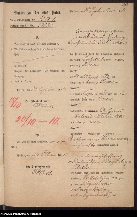 Obraz 12 z jednostki "Die von den Verlobten beigebrachten Urkunden zur Eheschliessung pro 1898"