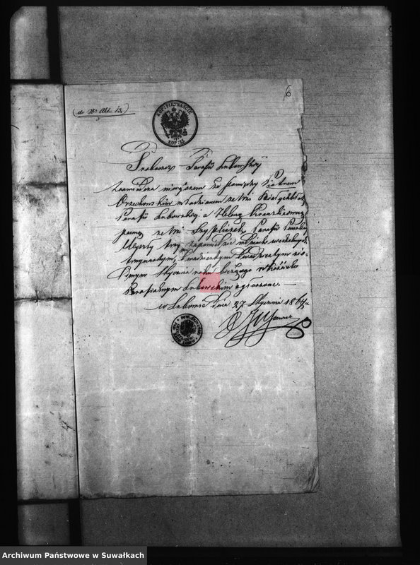 image.from.unit.number "Dowody do akt ślubnych Parafii Puńsk za r 1867"