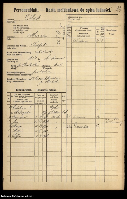 Obraz 15 z jednostki "[Spis ludności Łodzi] Olek-Olszenko"