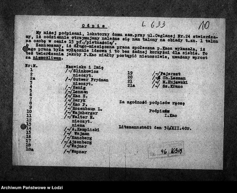 Obraz 13 z jednostki "[Kuchnia nr 309, ul. Mickiewicza 2. Kuchnia nr 83, ul. Mickiewicza 8. Działalność kuchni, personel, konsumenci, kontrole]"