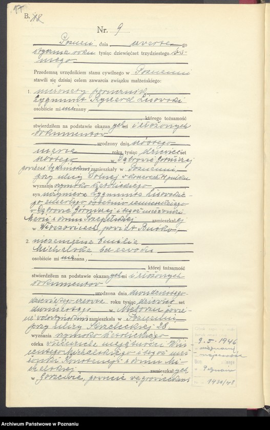 Obraz 19 z jednostki "Księga miejscowa małżeństw tom I [Rejestr główny małżeństw]"