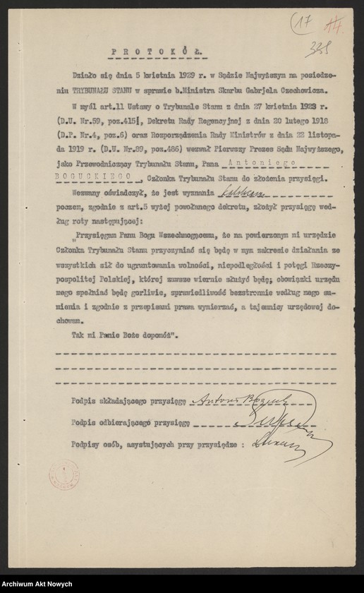image.from.unit.number "Akta Trybunału Stanu. Akta b. Ministra Skarbu Gabriela Czechowicza."