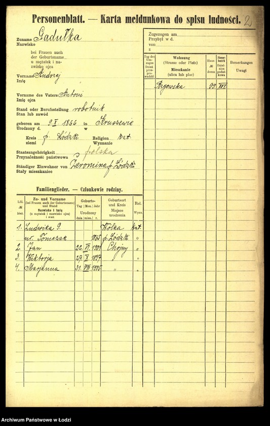Obraz 4 z jednostki "[Spis ludności Łodzi] Gadułka - Gajewski"