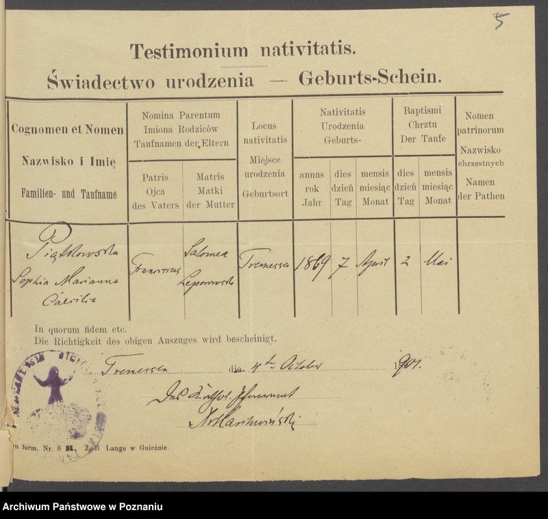 Obraz 7 z jednostki "Die von den Verlobten beigebrachten Urkunden zur Eheschliessung pro 1901. Vol XVI"