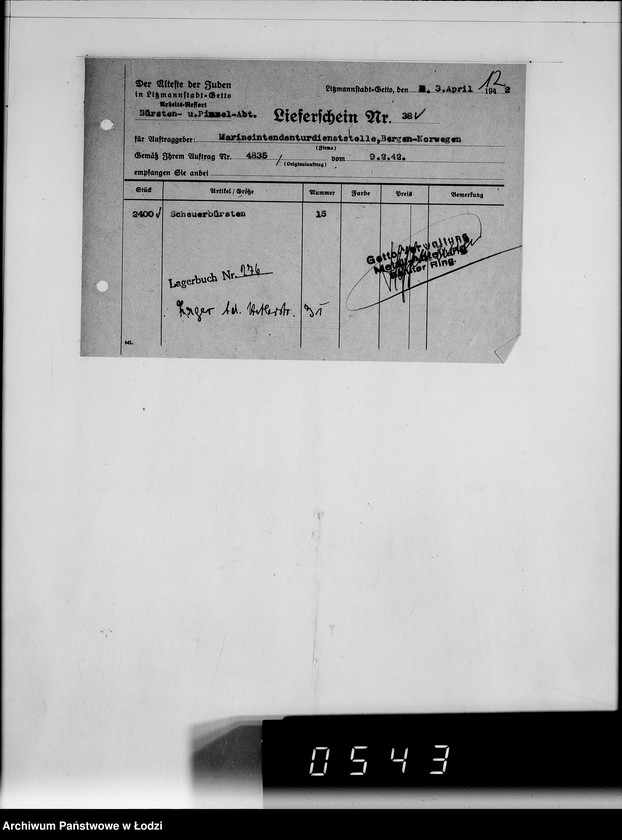 Obraz 16 z jednostki "Kriegsauftrag B N 239/11 Geräte u.Verbrauchsmitteln"