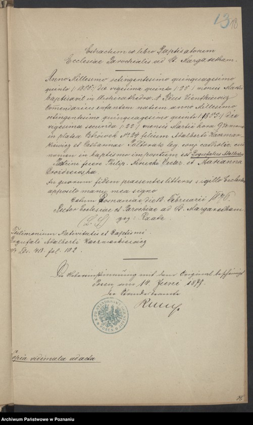 Obraz 20 z jednostki "Die von den Verlobten zum Aufgebot beigebrachten Urkunden pro 1877"
