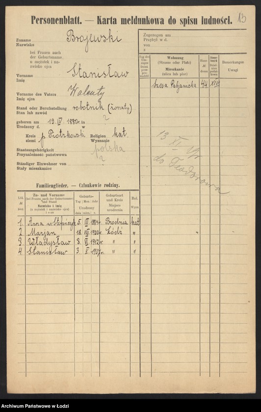 Obraz 15 z jednostki "[Spis ludności Łodzi] Broiński - Brot"