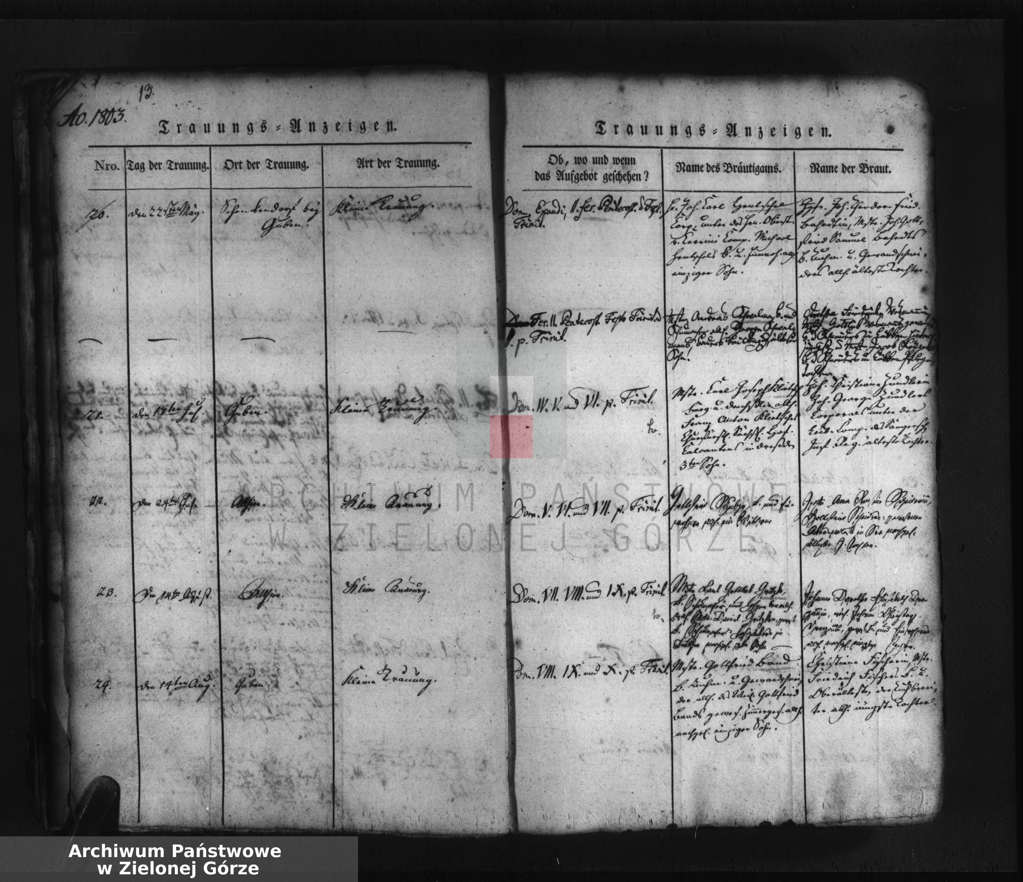 Skan z jednostki: Trauungs-Urkunden