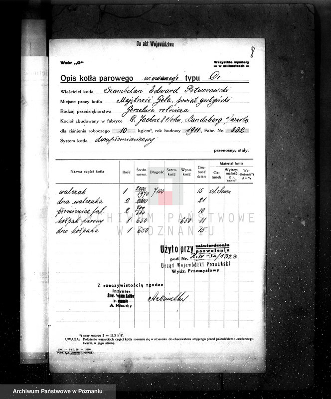 Obraz 13 z jednostki "Gorzelnia rolnicza w maj. Goli pow. Gostyński własność Edward Potworowski. nr woj. kotła 1323"