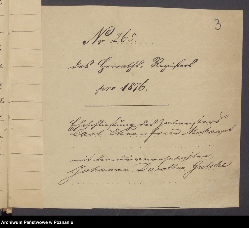 Obraz 5 z jednostki "Die von den Verlobten beigebrachten Urkunden zur Eheschliessung pro 1876"
