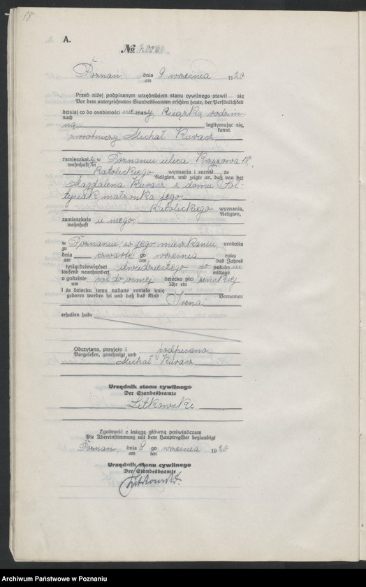 Obraz 20 z jednostki "Księga urodzeń odpis tom VI [Rejestr poboczny urodzeń]"