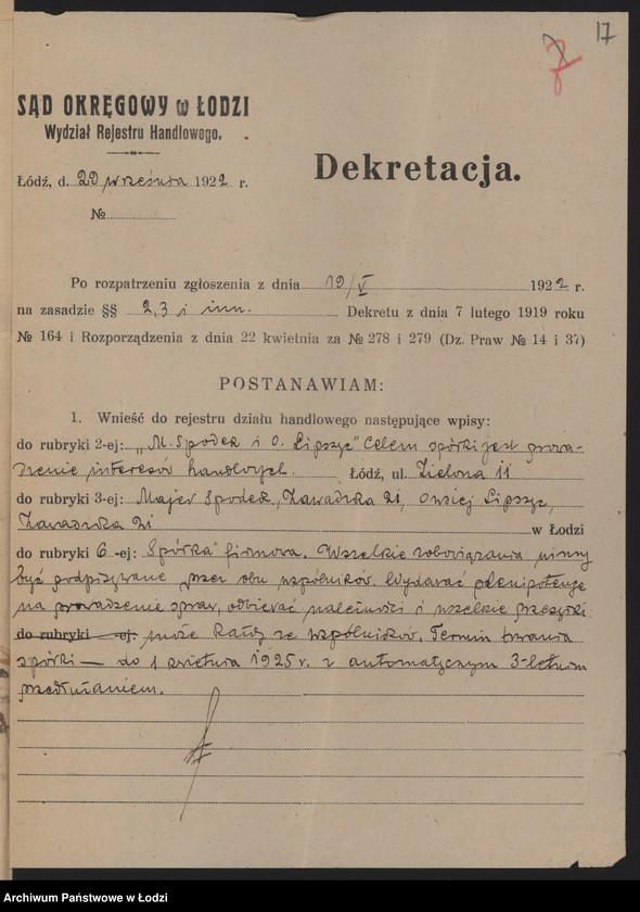 Obraz 19 z jednostki "Majer Spodek, Owsiej Lipszyc – prowadzenie interesów handlowych"