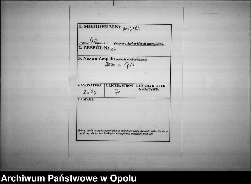 Obraz 2 z jednostki "[Dotyczy rozbudowy kościółka św. Sebastiana w Opolu, odstąpienia parceli przez gminę miejską na powyższy cel]"