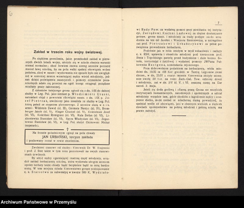 image.from.unit.number "VI Sprawozdanie kierownika Pryw[atnego] Gimnazjum Real[nego] w Chrzanowie za rok szkolny 1916/17"