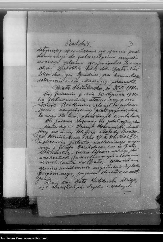 Obraz 7 z jednostki "Sprawa zatwierdzenia uzupełnienia planu gospodarstwa leśnego dla obciążonych służebnościami lasów majątku Biała-Królikowska powiatu konińskiego"