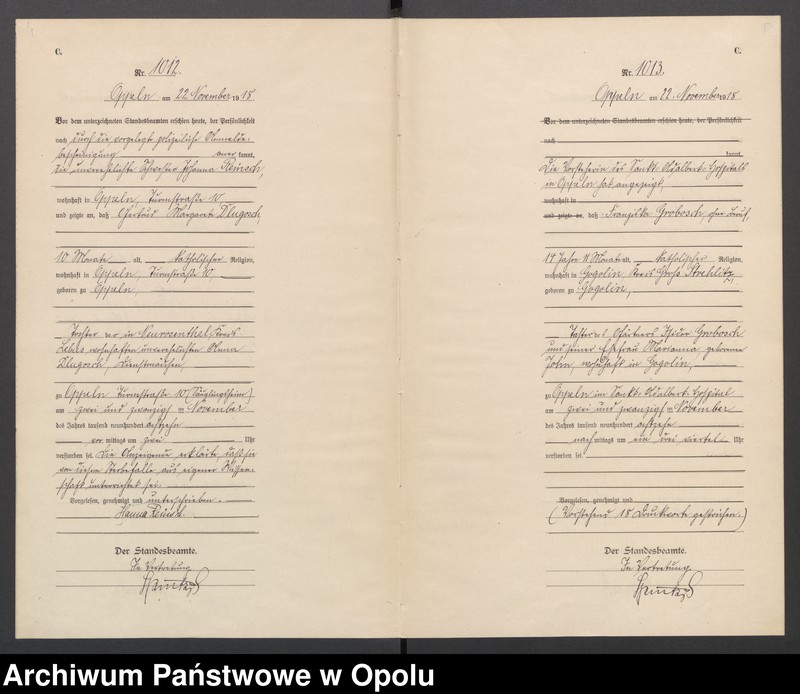 Obraz 6 z jednostki "[Rejestr zgonów] 1918 Tom III Nr 1010-1124"