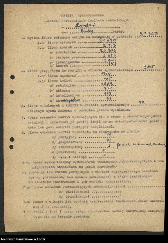 Obraz 18 z jednostki "Ankiety sprawozdawcze Wydziału [z załącznikami]"