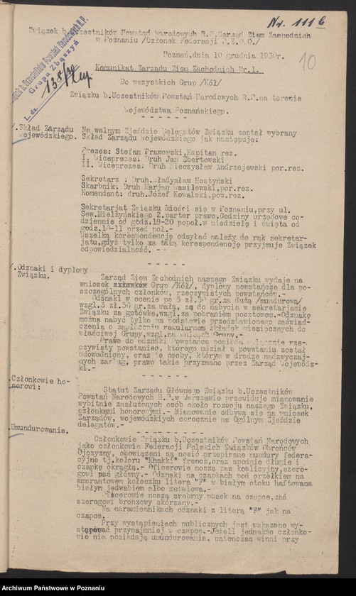 Obraz 13 z jednostki "Zbąszyń, powiat Nowy Tomyśl - komunikaty i zarządzenia Zarządu Ziem Zachodnich i Zarządu Głównego."