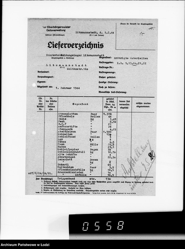 Obraz 19 z jednostki "Heeresbekleidungsamt Posen.Kriegsauftrag S.20/6"