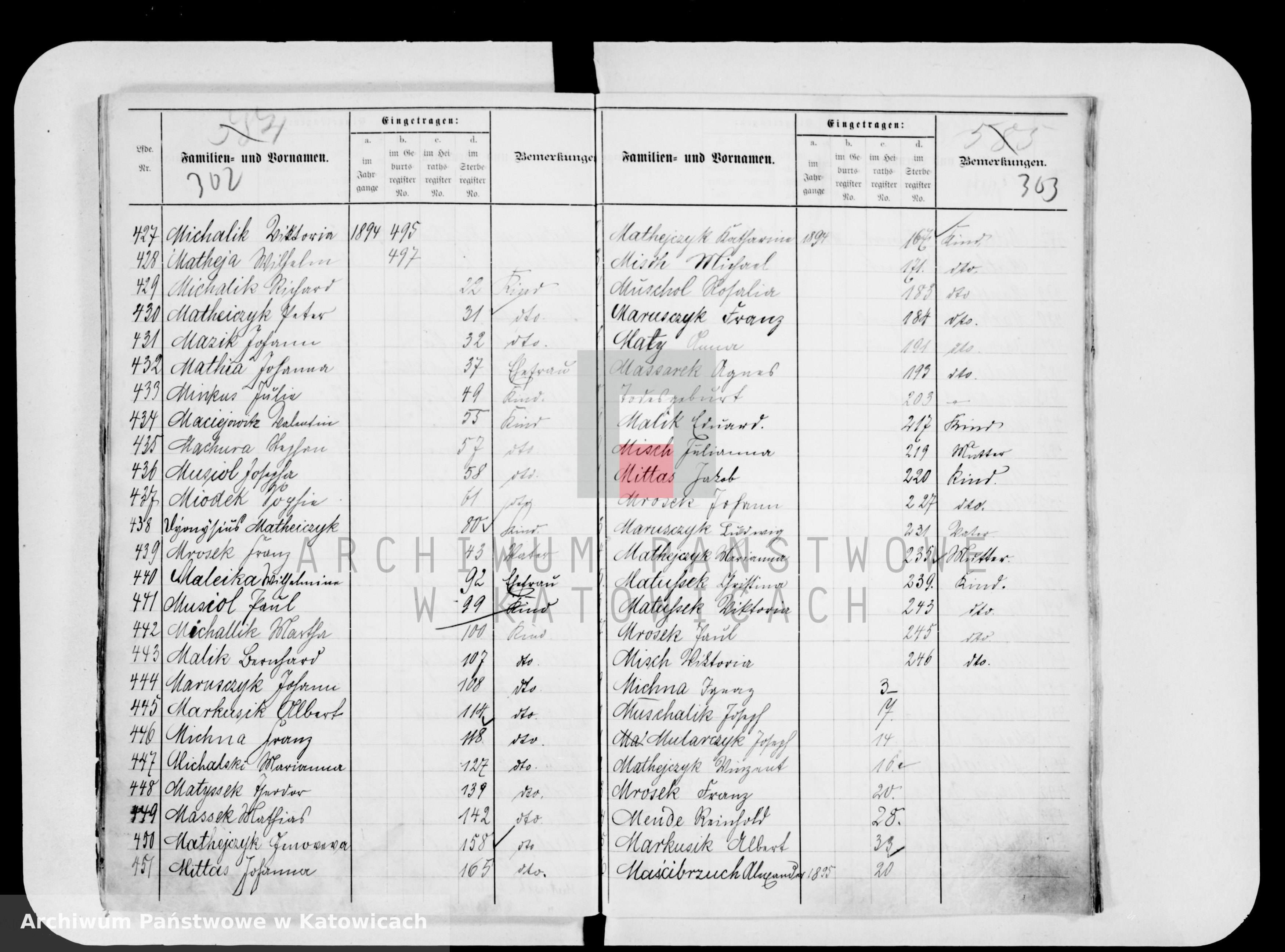 Skan z jednostki: Skorowidz do ksiąg urodzeń, małżeństw i zgonów za lata 1890-1899