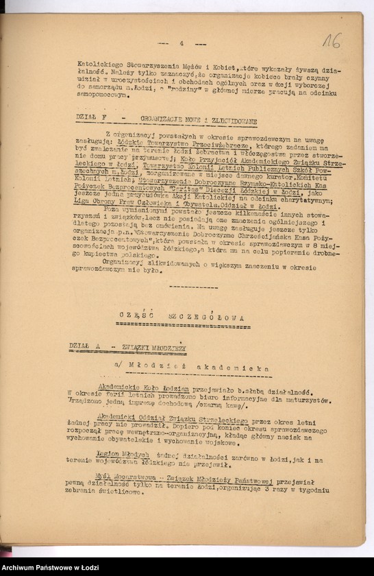 Obraz 19 z jednostki "[Półroczne sprawozdania wojewody z życia polskich organizacji związkowych i stowarzyszeń]"