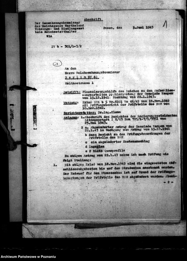 Obraz 5 z jednostki "Kreisstadt Kempen. Antrag auf Aufschliessungskosten der Siedlung für Reichsbedienstete"