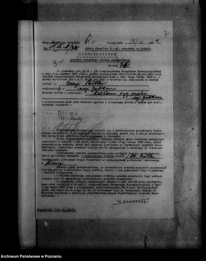 image.from.unit.number "Zatwierdzenie zakładu przemysłowego /gorzelni/ w maj. Gostkowo własność W. Bitter"