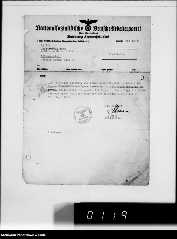 Obraz 7 z jednostki "Beschlagnahmte Sachen. Lager 39 [Kwity przesyłkowe i listy tyczące się przesyłek towarów]"