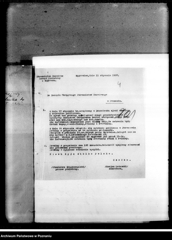 Obraz 7 z jednostki "Zarządzenia i okólniki. Korespondencja dotycząca spraw organizacyjnych i personalnych członków Stronnictwa - powiadomienia o odprawach, zebraniach, zmiany osobowe itp.."