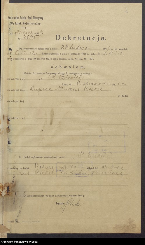 Obraz 4 z jednostki "Pinkus Riedel- skład chustek i towarów manufakturowych"