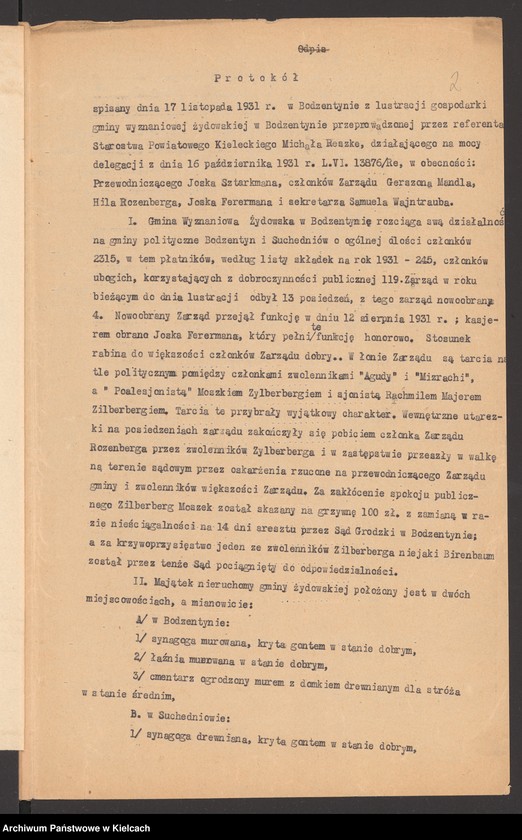 image.from.unit.number "[Protokoły z lustracji gospodarki gminy wyznaniowej żydowskiej w Bodzentynie]"