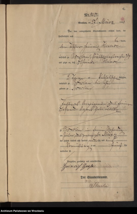 image.from.unit.number "Sterbe-Neben-Register Breslau II 1891 Band 3"