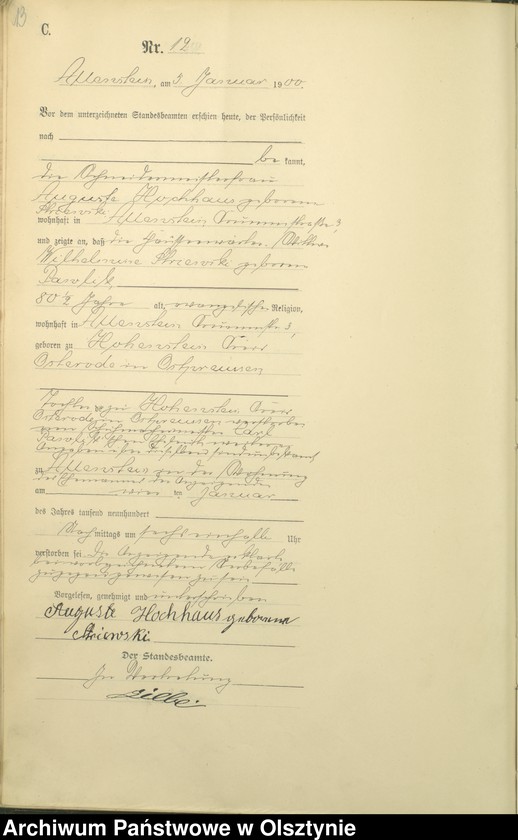 image.from.unit.number "Sterbe-Haupt-Register Tom I,Nr 1 - 399"