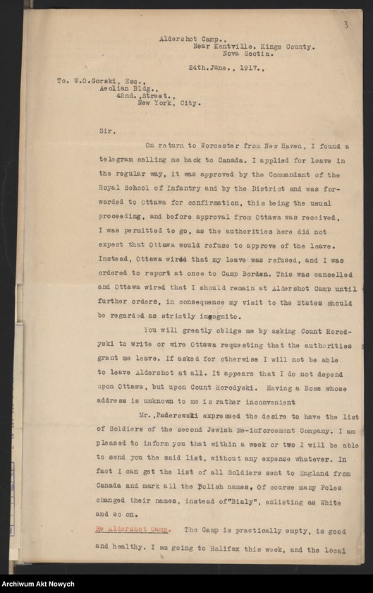 image.from.unit.number "Armia Polska we Francji. Rekrutacja w Stanach Zjednoczonych. Korespondencja, memoriały, druki"