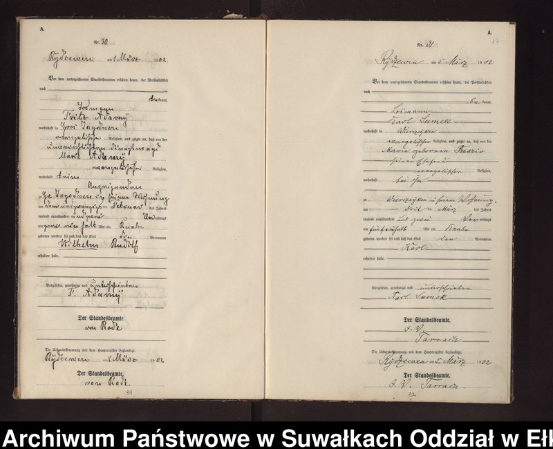 image.from.unit.number "Geburts-Neben-Register des Preussischen Standes-Amtes Rydzewen Kreis Lötzen"