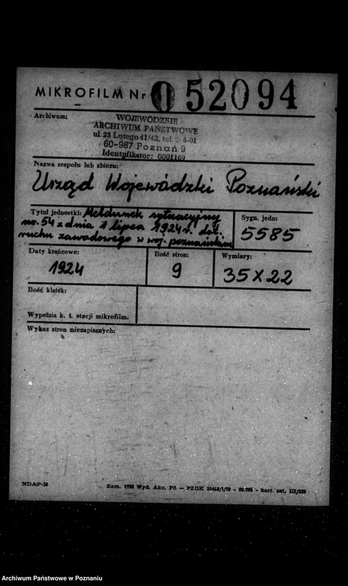 Obraz 2 z jednostki "Meldunek sytuacyjny nr 54 z dnia 1 lipca 1924 r. dotyczące ruchu zawodowego w województwie poznańskim"