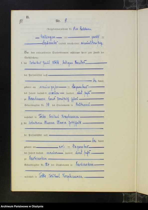 image.from.unit.number "Heirats-Neben-Register Nr 1 - 19 [ Księga małżeństw - wtóropis ]"