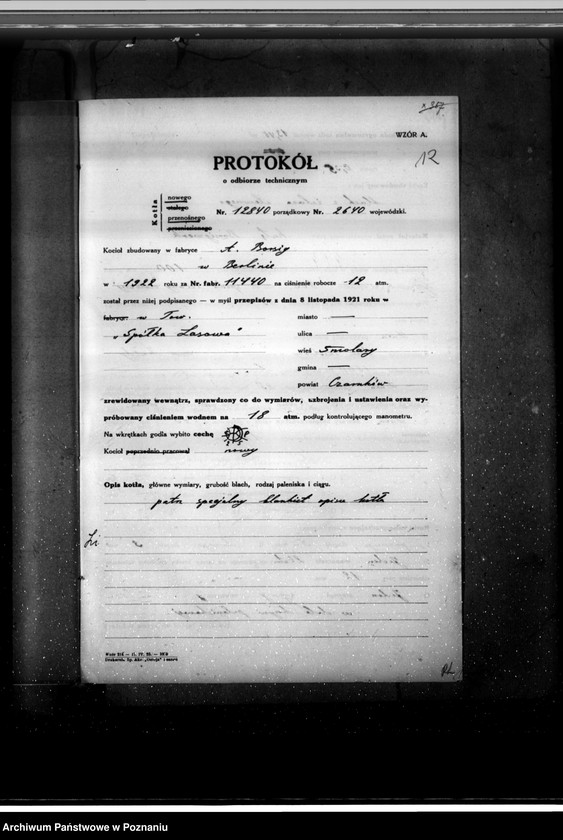 Obraz 17 z jednostki "Tartaki Spółki Lasowej w Smolarach pow. czarnkowski kocioł parowy nr woj. 2640"