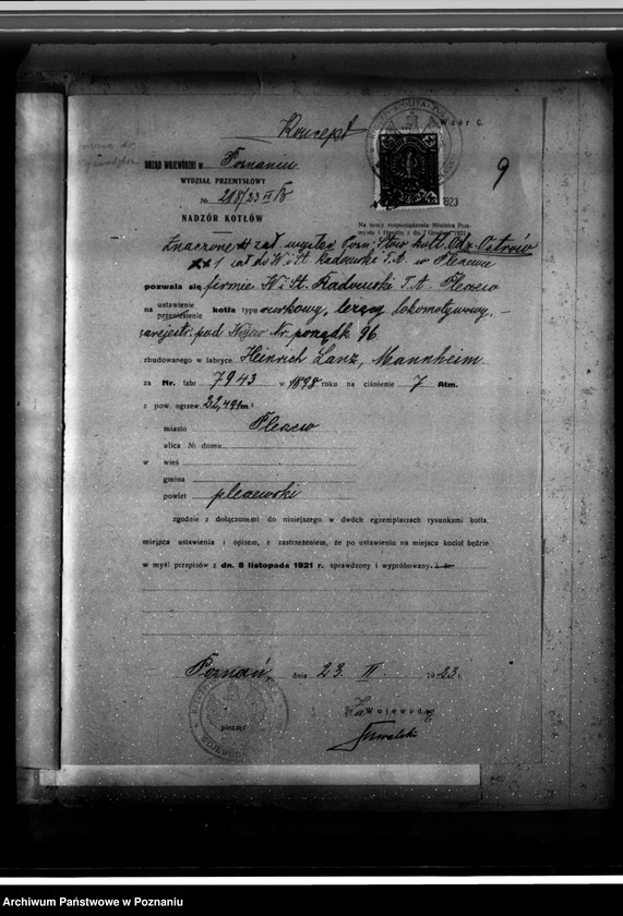 Obraz 13 z jednostki "Fabryka konserw i marmelad Bracia Radomscy w Pleszewie nr fabr kotła 7943, nr woj. kotła 96"