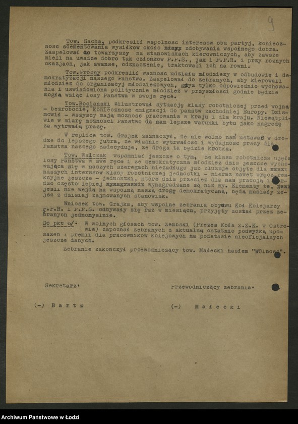 Obraz 10 z jednostki "Koło kolejowe PPS Ostrów Wielkopolski- sprawozdania, protokoły zebrań międzypartyjnych"